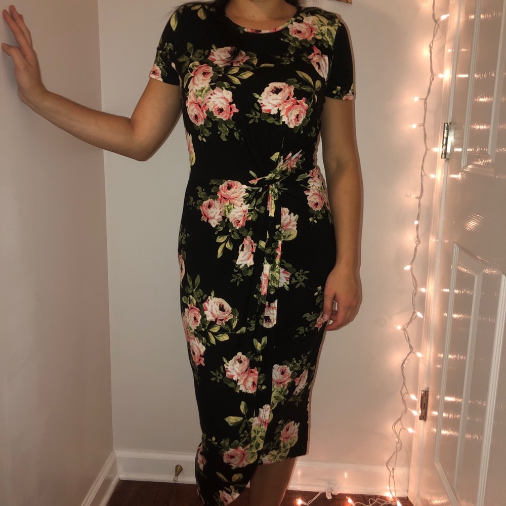Long black floral dress